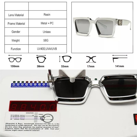 Luxury Brand Designer Square Sunglasses Silver Gold Men - Picture 13 of 16